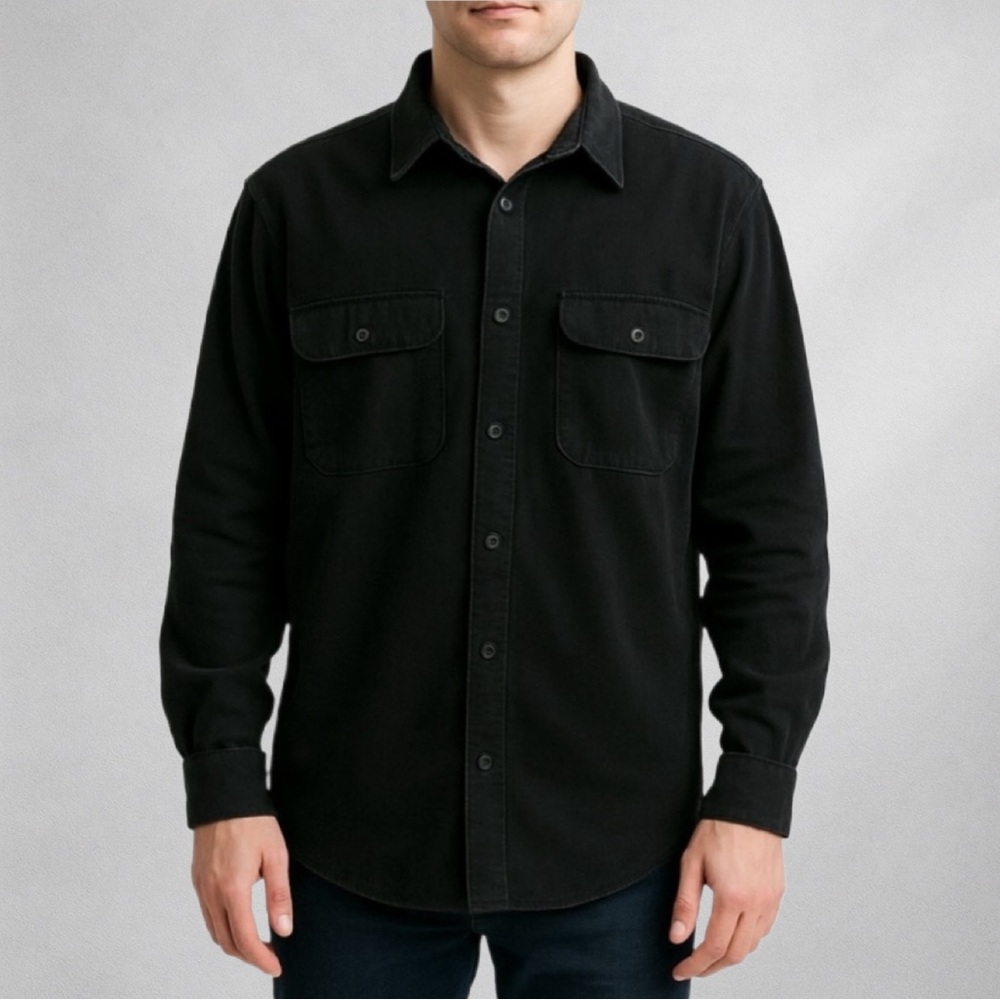 Massini Faux Suede Button-Up Long Sleeve Men’s Shirt  XL Black Lightweight